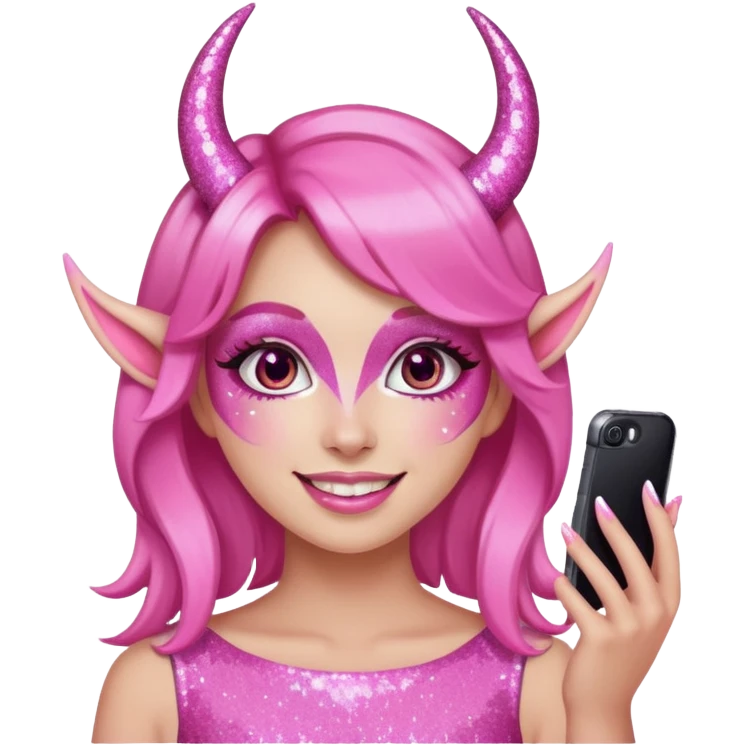 glitter pink girl naughty selfie glitter pink horns emoji