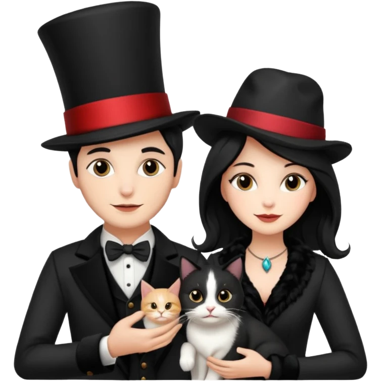 magician couple and their pet cat emoji