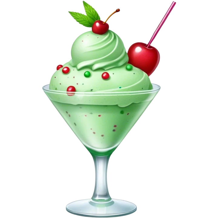 mint ice cream with cherry on top  and sprinkles in a cocktail glass emoji