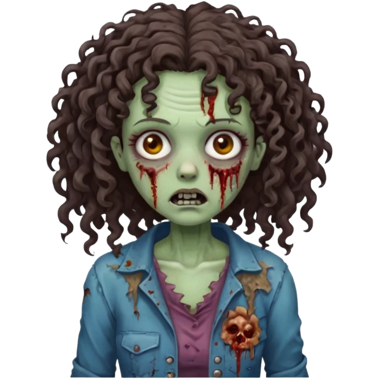 Zombie woman with curly, dark brown h longair (not thick or voluminous emoji