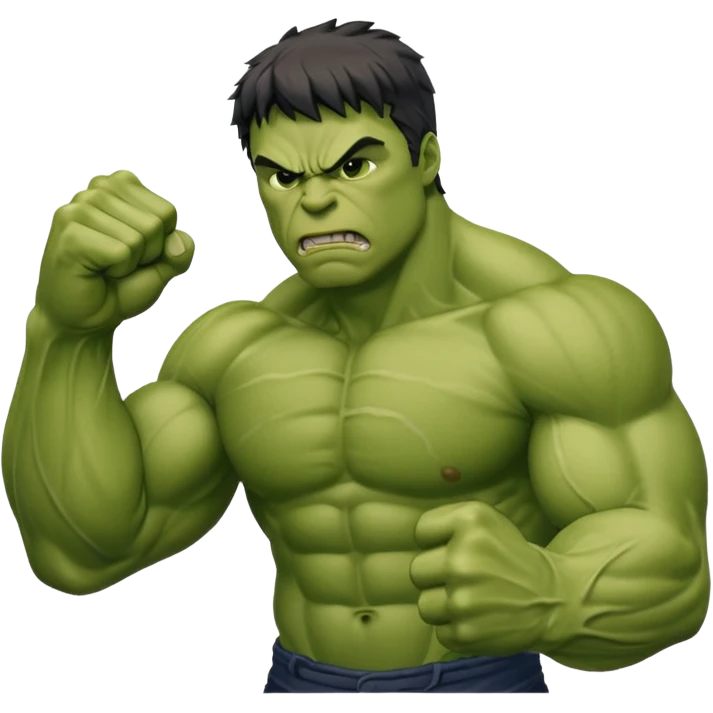 Create the Hulk punching his right fist into his left hand in anger. Hulk Smash emoji