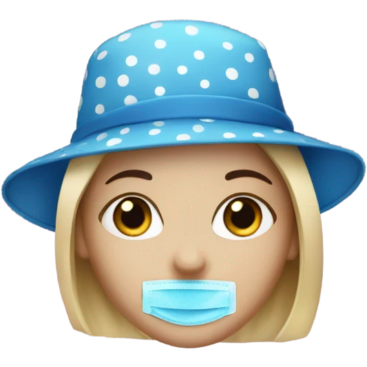 clean girl with blue face mask and polkadot black hat  emoji