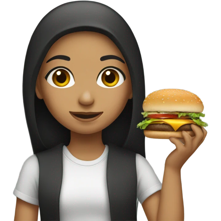 Iraqi girl with straight hair holding a burger emoji
