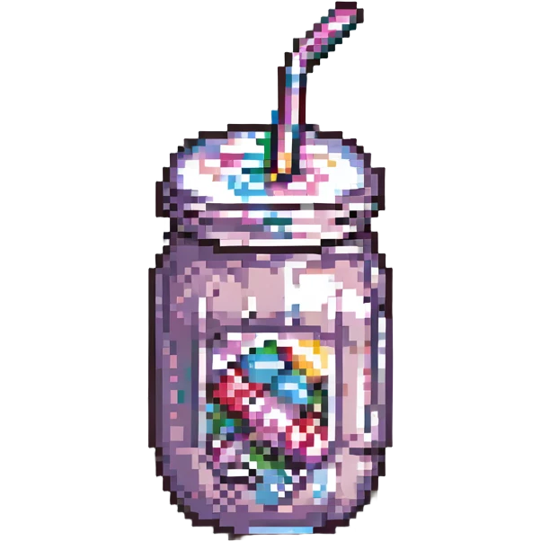 milkshake in a glass with a straw, pixel art style emoji