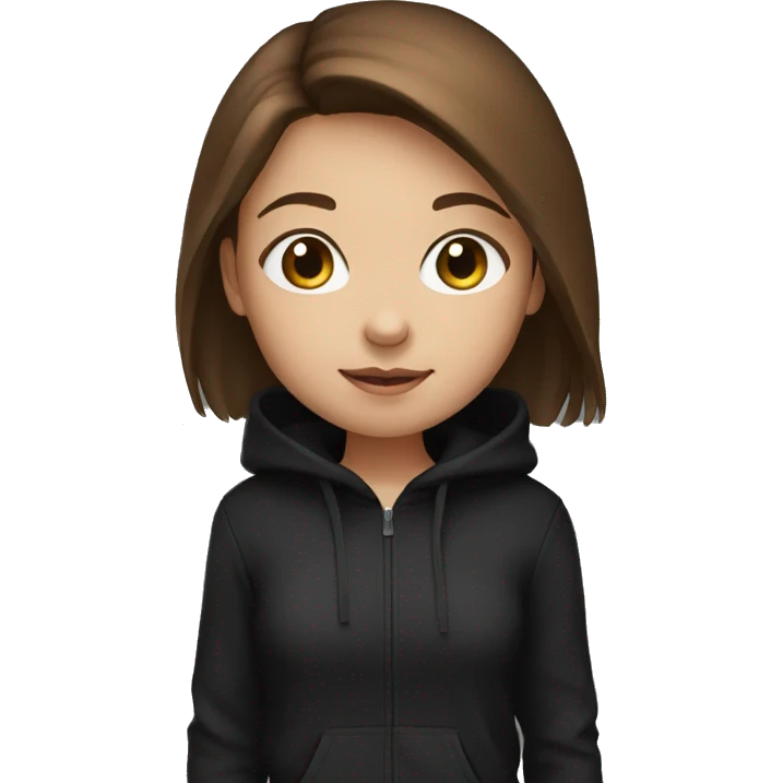 young girl, brown hair, black hoodie emoji