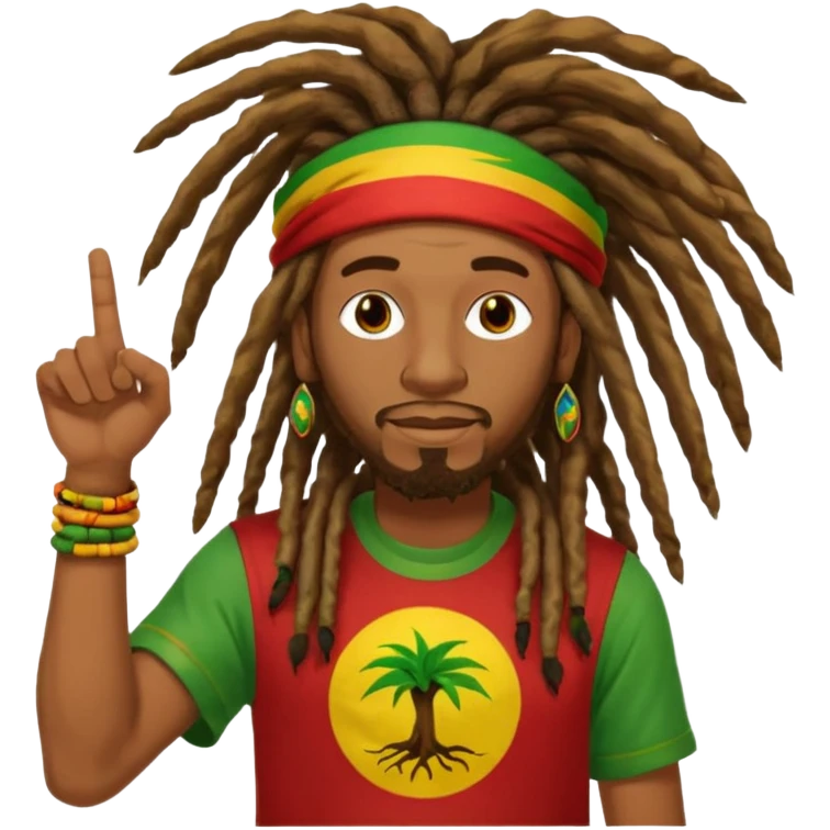 A rasta man bigging up di whole world 🎯🌍👊🏾👊🏻👊🏿🌍🎯 reggae vibes 🎶, love and unity ✨💛💚❤️, every nation stand strong 🇯🇲🌐 with the world in his hand fully of energy and it's obvious reggae music heals the soul maybe put it in text above his heard emoji