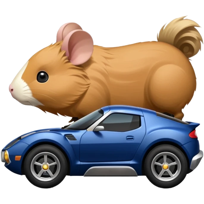 Side view of Midnight blue Local Motors Rally Fighter driven by a Guinea pig  emoji