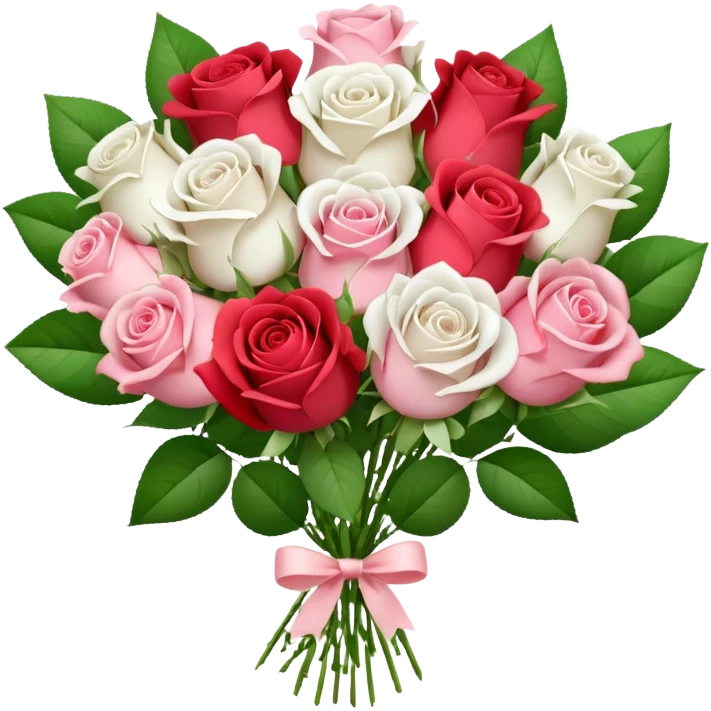 A white paper-wrapped bouquet of fresh roses and baby’s breath emoji