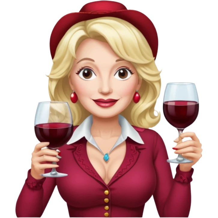 Dolly Parton with a huge glass of wine emoji