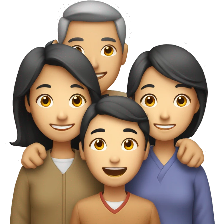 Happy Asian family father,mother,two daughters,a son emoji
