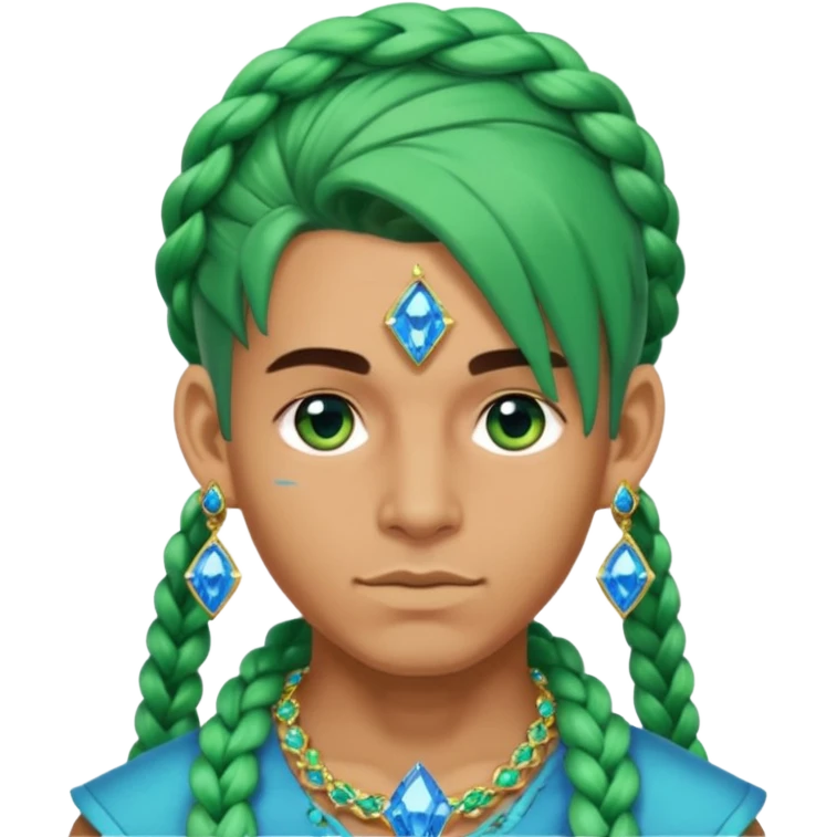 gem lover man with gem accessories excessive amount very big gem earrings green braided hair and blue diamonds  emoji