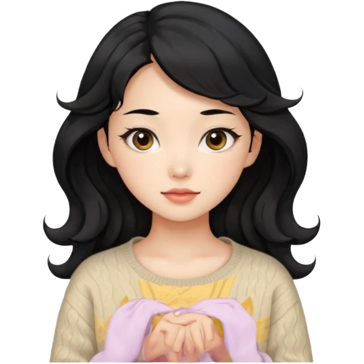 Beautiful girl,Black hair, wavy long hair,Black eyes,Chinese, beige sweater  emoji