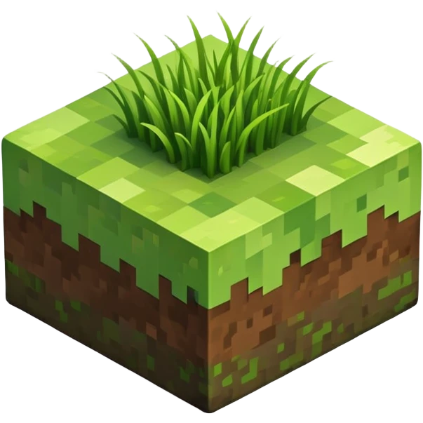 Minecraft grass block, square shape, brown and green, smooth, isometric emoji