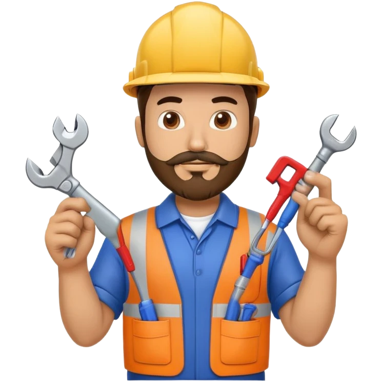Hispanic HVAC technician with goatee beard as an action figure logo with HVAC tools emoji