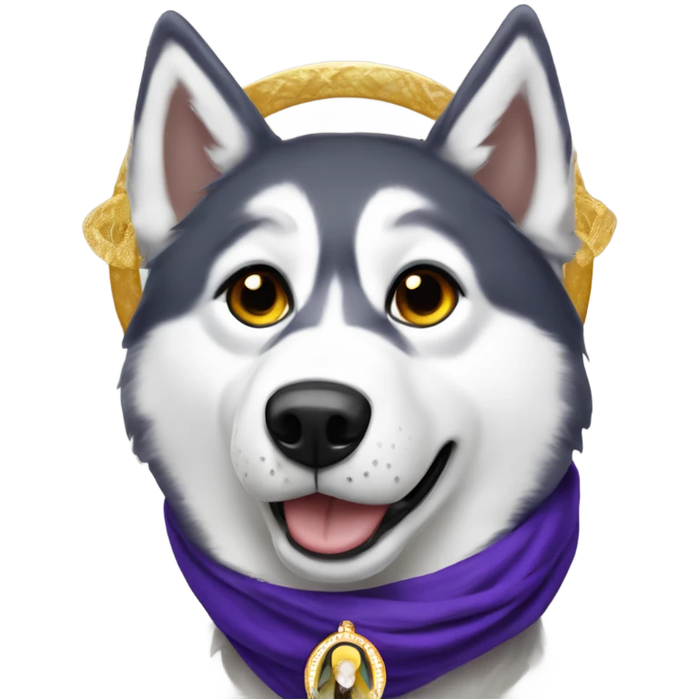 Husky with a saint halo above head  wearing New Orleans scarf emoji