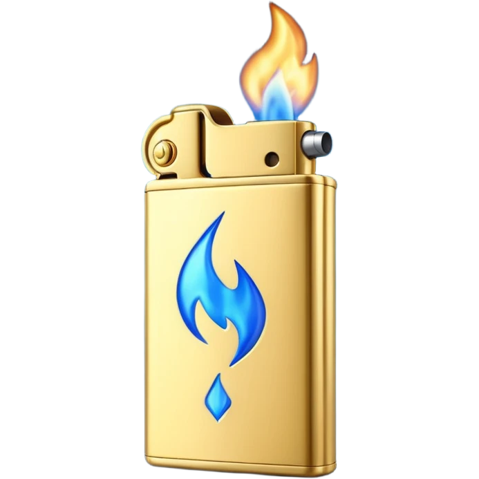 3D emoji icon of a golden metallic lighter with a blue flame, high quality, 3D render, minimalist white background emoji