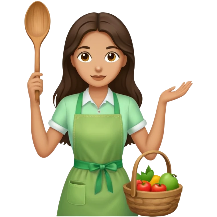 Brunette long hair lady with a light green handicraft apron emoji