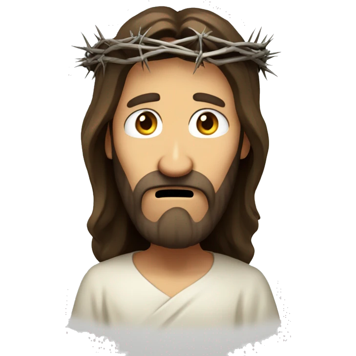 Scared Jesus, crown of thorns, big frown emoji