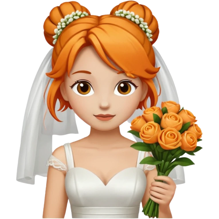 orange haired with bun bride with bouqet emoji