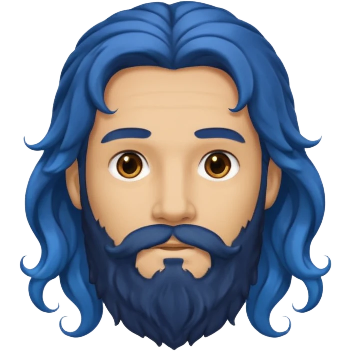 male with long blue wavy hair and black beard, simple emoji