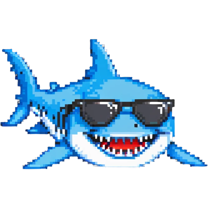 cool shark with white teeth and black sunglasses emoji