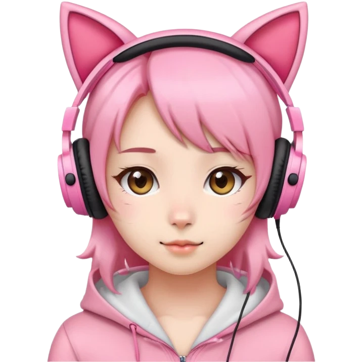 Cute Japanese girl wearing pink cat ear headphones emoji