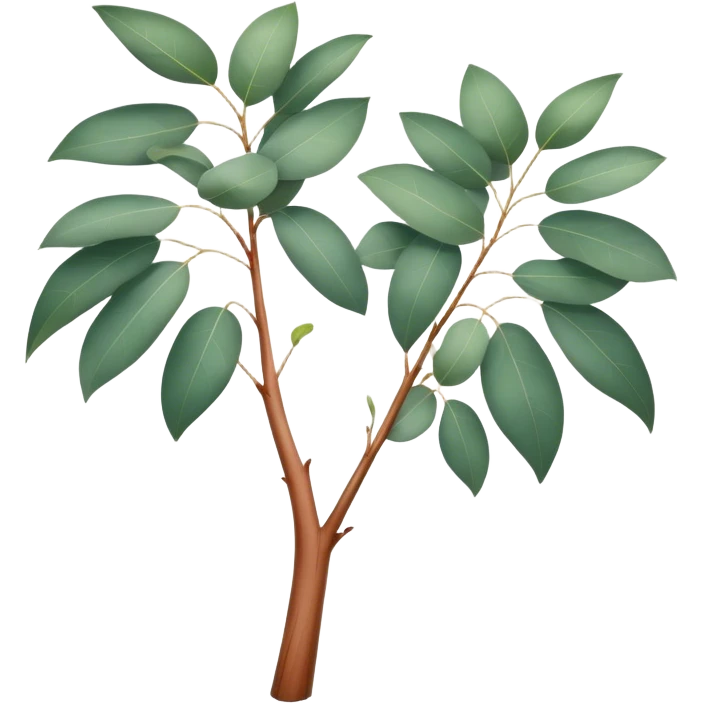 Cinematic Realistic Eucalyptus Emoji, Tall and graceful, with slender trunks covered in smooth, peeling bark and large, fragrant leaves. The eucalyptus trees sway gently in the breeze, releasing a calming aroma that fills the air. Soft glowing outline, capturing the essence of rugged beauty and natural serenity in a tall eucalyptus tree! emoji