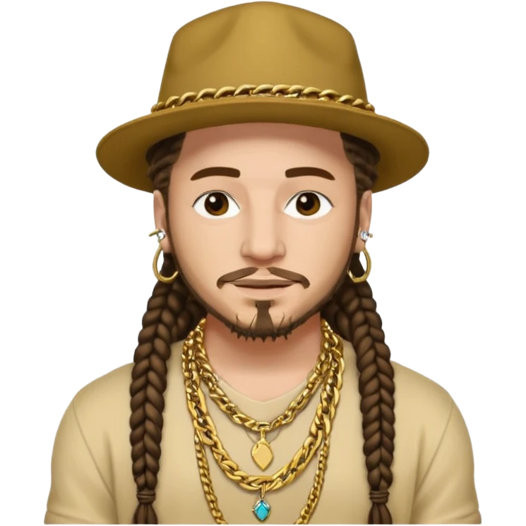post malone with gold chain necklace, wearing hat, dreadlock hair  emoji