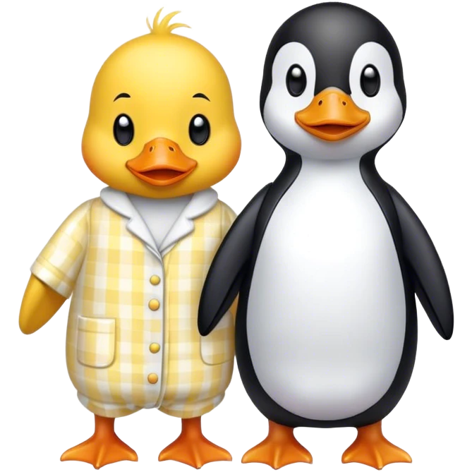 Yellow duck and penguin in pajamas emoji