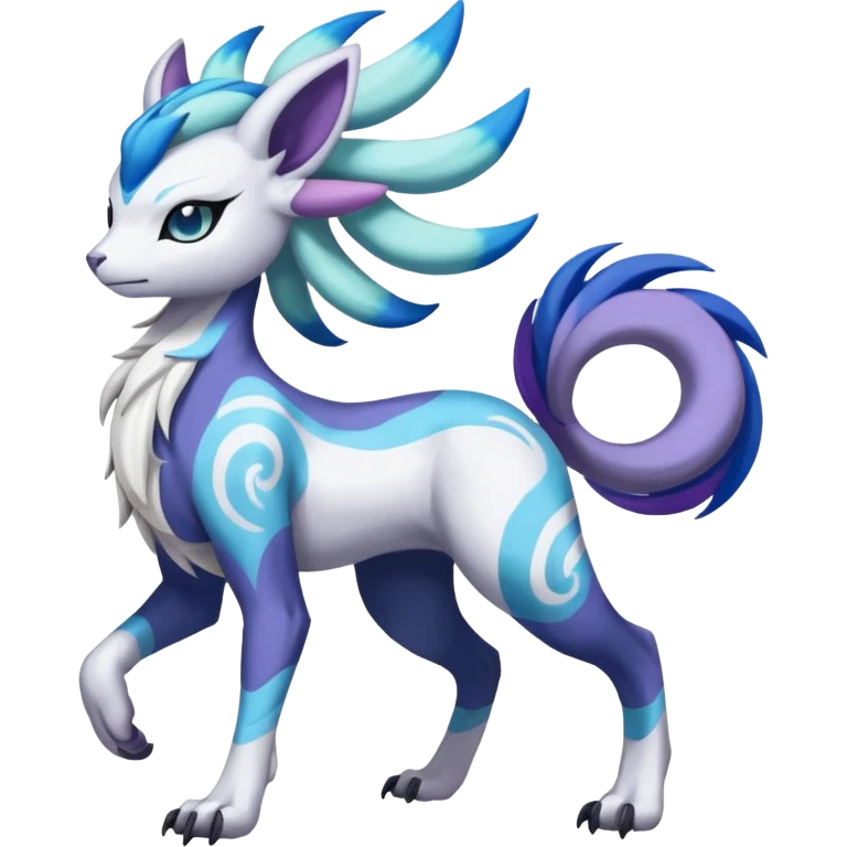 Colorful Skilled Adept Graceful Asian Painted Garurumon-Meloetta-Absol-Suicune-Cobalion-fusion-hybrid-creature (full body) emoji