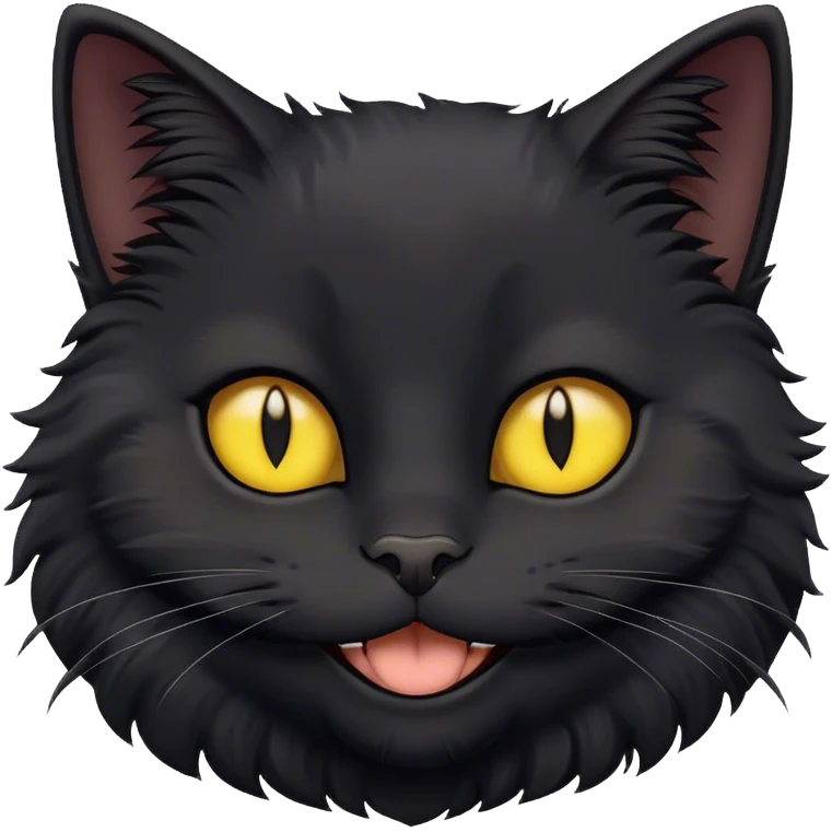 fluffy black cat yellow eyes big smile emoji