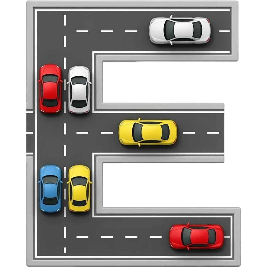 the letter E designed like a road where cars are moving emoji