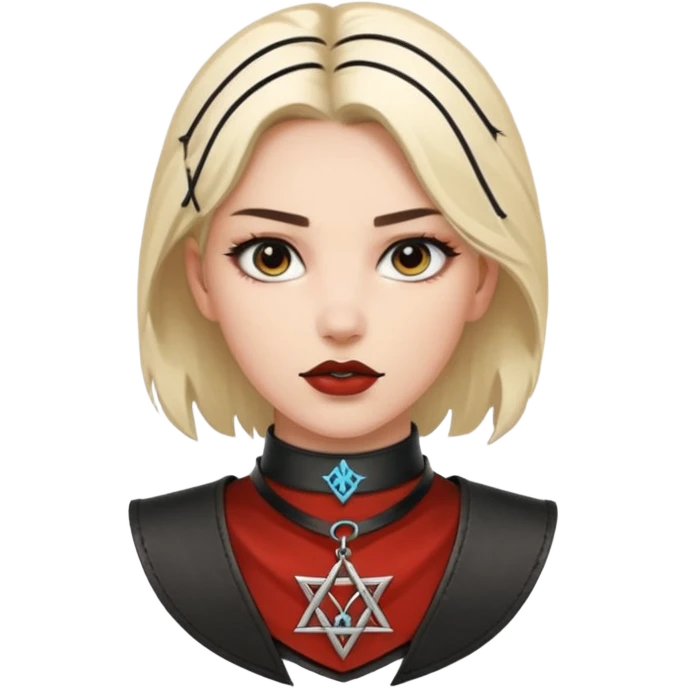 Leather choker with sigil around woman’s neck, pulse visible, dominance tone emoji