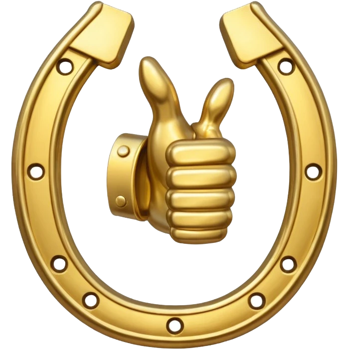 Emoji is an iron golden horseshoe with a thumbs up in the middle (Like) emoji
