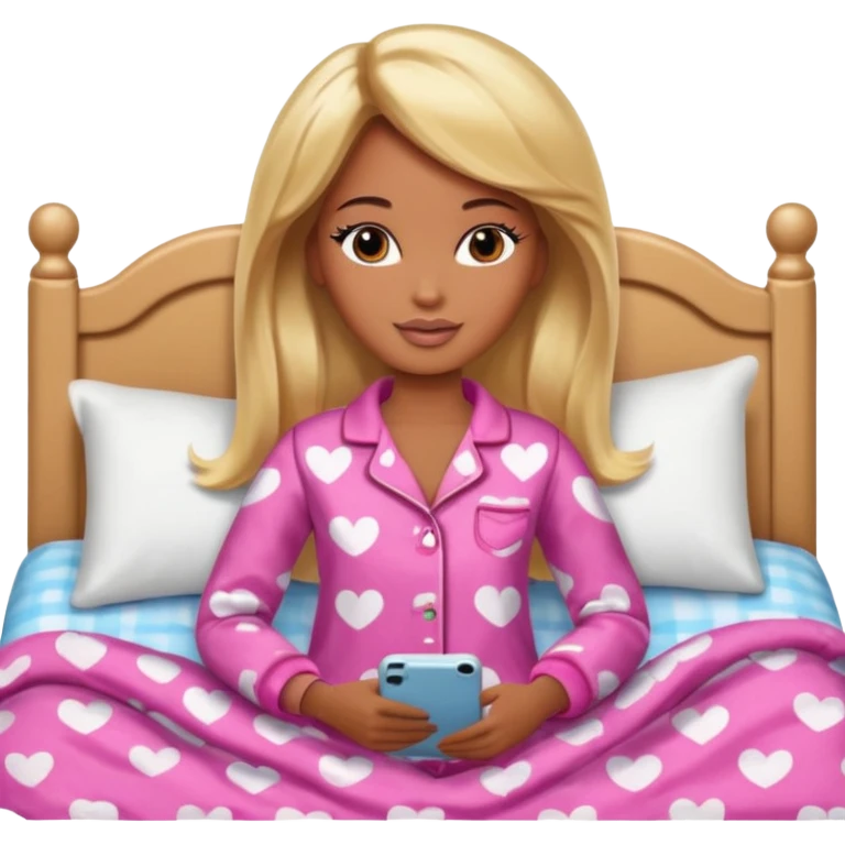 Brown skin blonde hair Barbie in pajamas in bed emoji