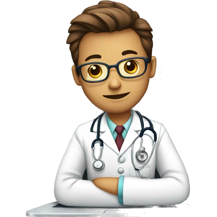 a doctor wearing stethoscope sitting in front of a laptop emoji