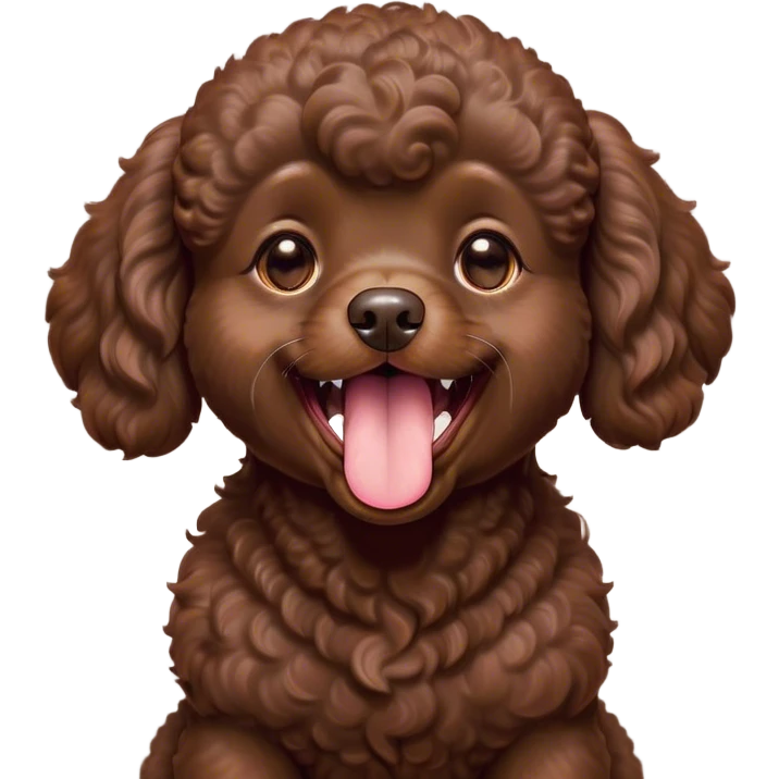 Cinematic Cute Yawning Chocolate Poodle Portrait Emoji, Head tilted slightly with a dramatic, wide-open yawn, displaying a soft, curly chocolate Fur with a refined texture, floppy ears slightly drooping, round brown eyes barely open in drowsy contentment, Simplified yet irresistibly adorable features, highly detailed, glowing with a soft, cozy glow, high shine, relaxed yet expressive, stylized with a touch of whimsy, bright and endearing, soft glowing outline, capturing the essence of a sleepy yet affectionate companion, so drowsy it feels like it could stretch right out of the screen and curl up for a nap! emoji