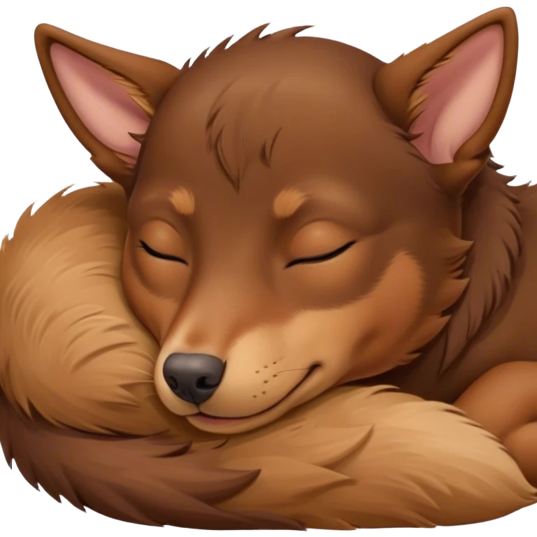 Meme-Worthy Cute Sleeping Brown and Tan Kelpie Portrait Emoji, Head resting peacefully with a contented smile, showcasing a delightfully agile build and a luxuriously soft brown and tan Fur, eyes shut in a serene nap, Simplified yet hilariously adorable features, highly detailed, glowing with a soft, drowsy light, high shine, relaxed and utterly lovable, stylized with an air of playful laziness, bright and heartwarming, soft glowing outline, capturing the essence of a comically sleepy herder, so meme-worthy it feels like it could instantly become the next viral sensation of adorable slumber! emoji