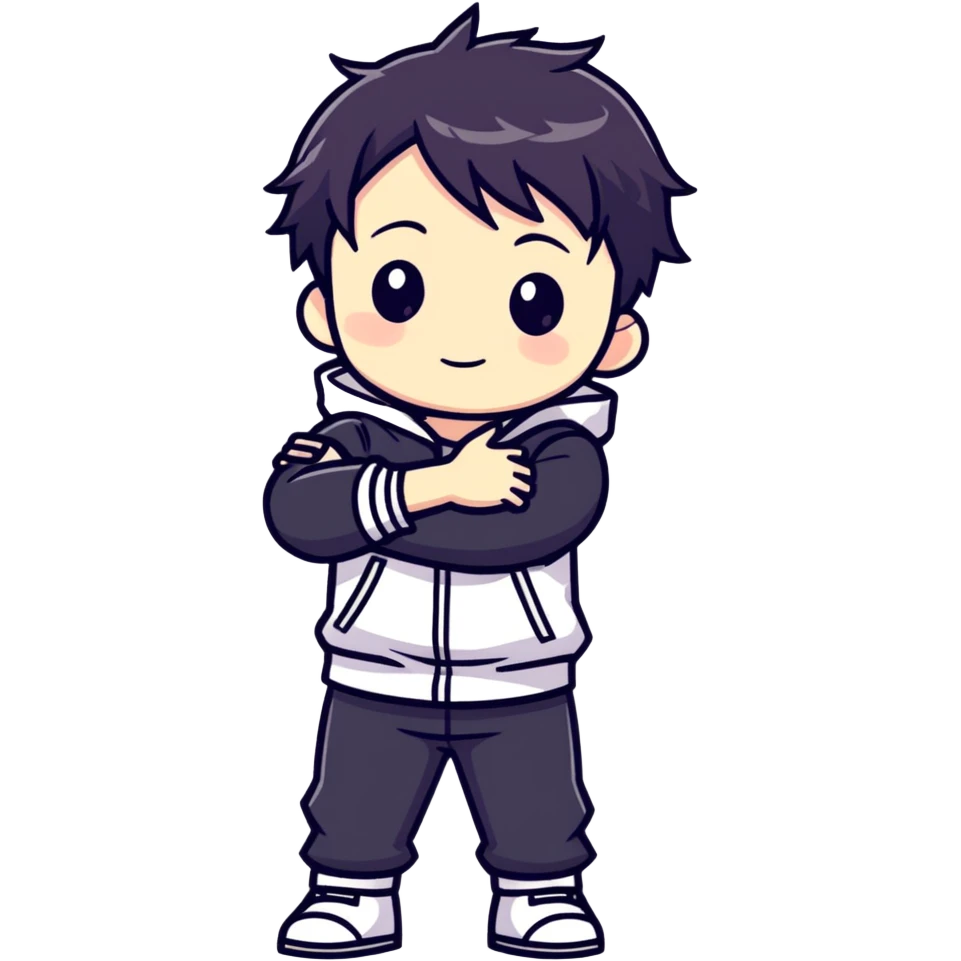 Alternative anime style chibi male character with dark aesthetic about to give a hug emoji
