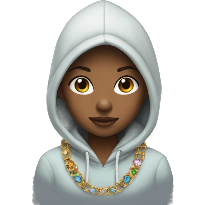 girl in hoodie with jewelry emoji