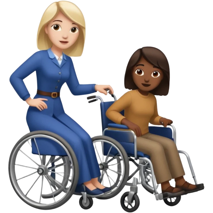 White woman in a wheelchair with brown man pushing her emoji