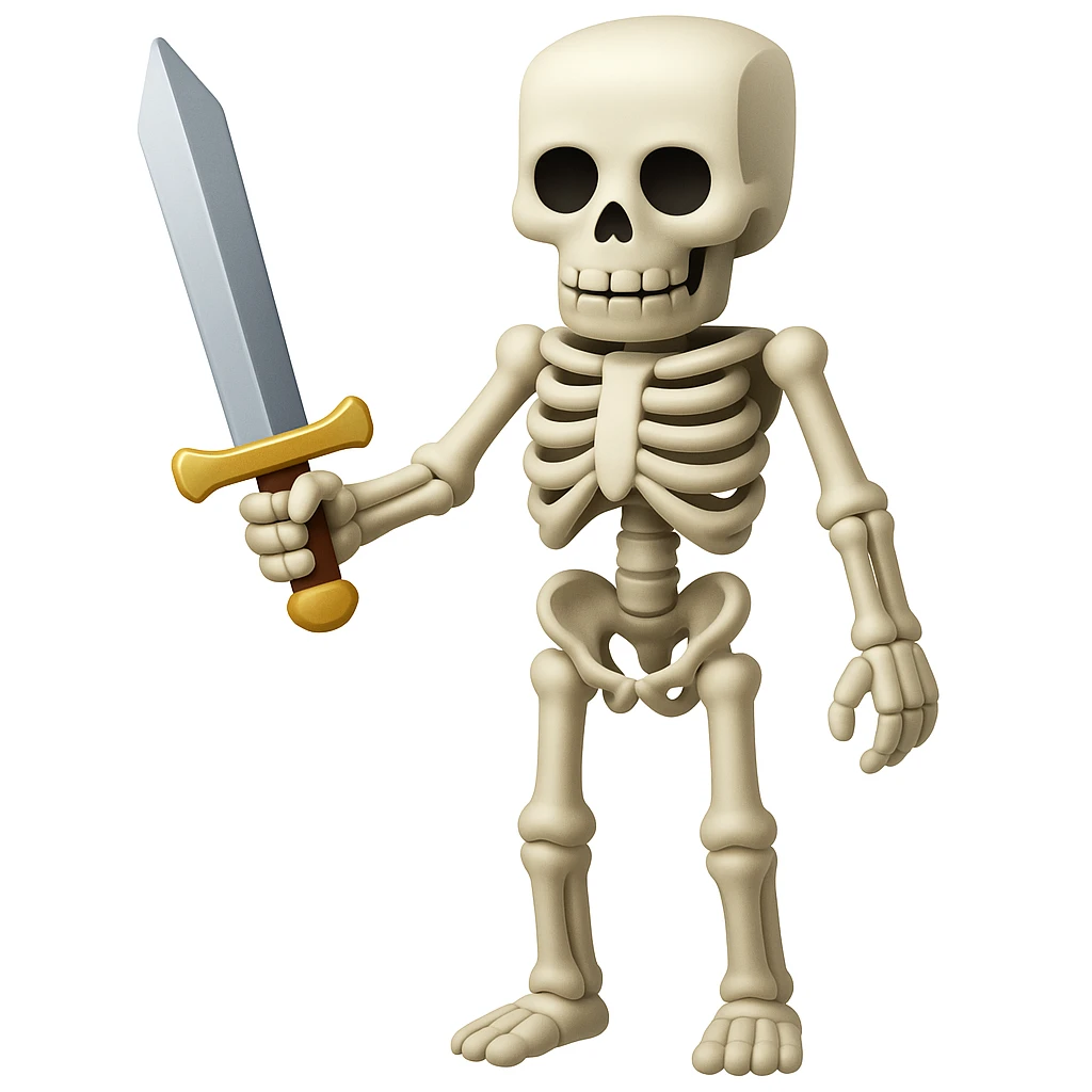 Make the Minecraft skeleton hold a sword in the apple style emoji emoji
