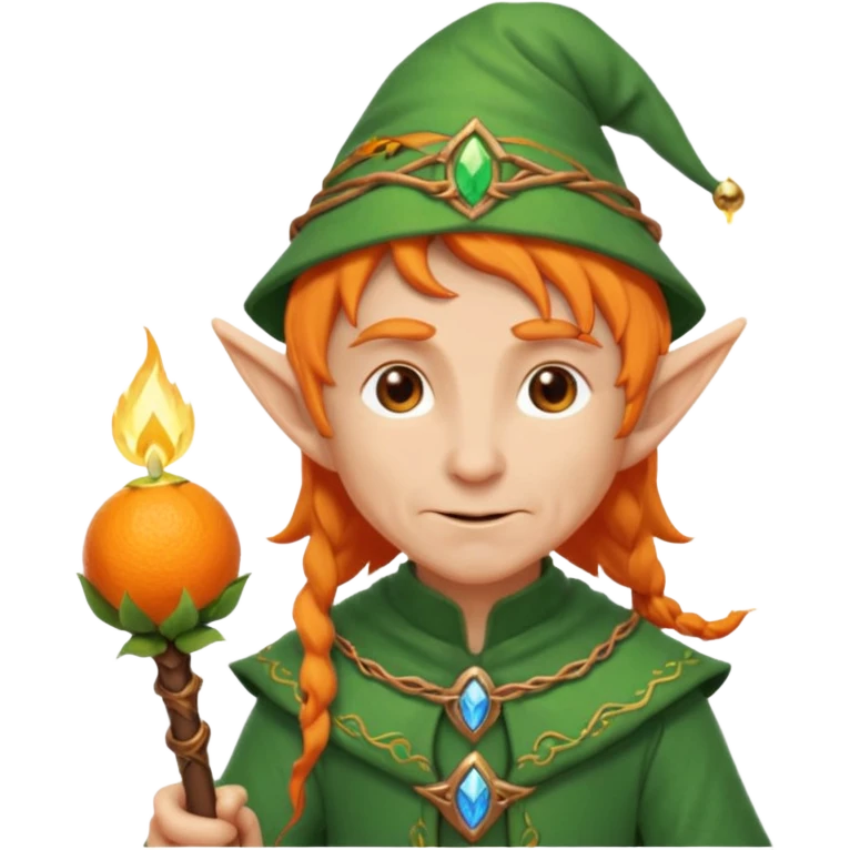 Orange Haired Elf, old Mage elf with glowing orange staff emoji