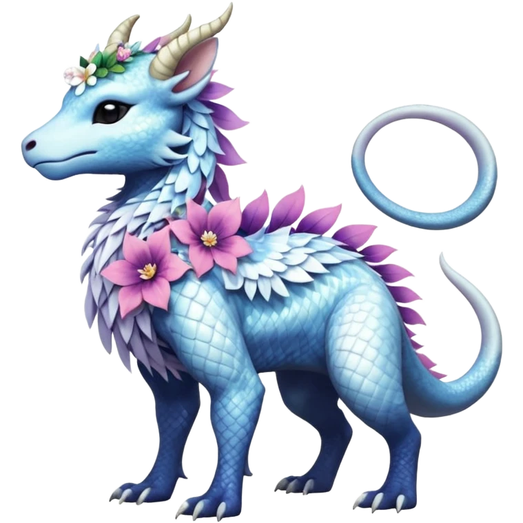 Shiny Glossy Pastel Light Divine Reptilian Draconian Furry Scaly Hairy Feathery Bovine Goated Feline Beautiful Floral Snowy Pretty Absol-Amaura-Suicune-Cobalion-fusion, full body emoji