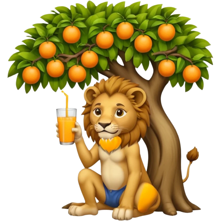 ی شیر ک ب درخت تکیه داده وآب پرتقال میخوره  emoji