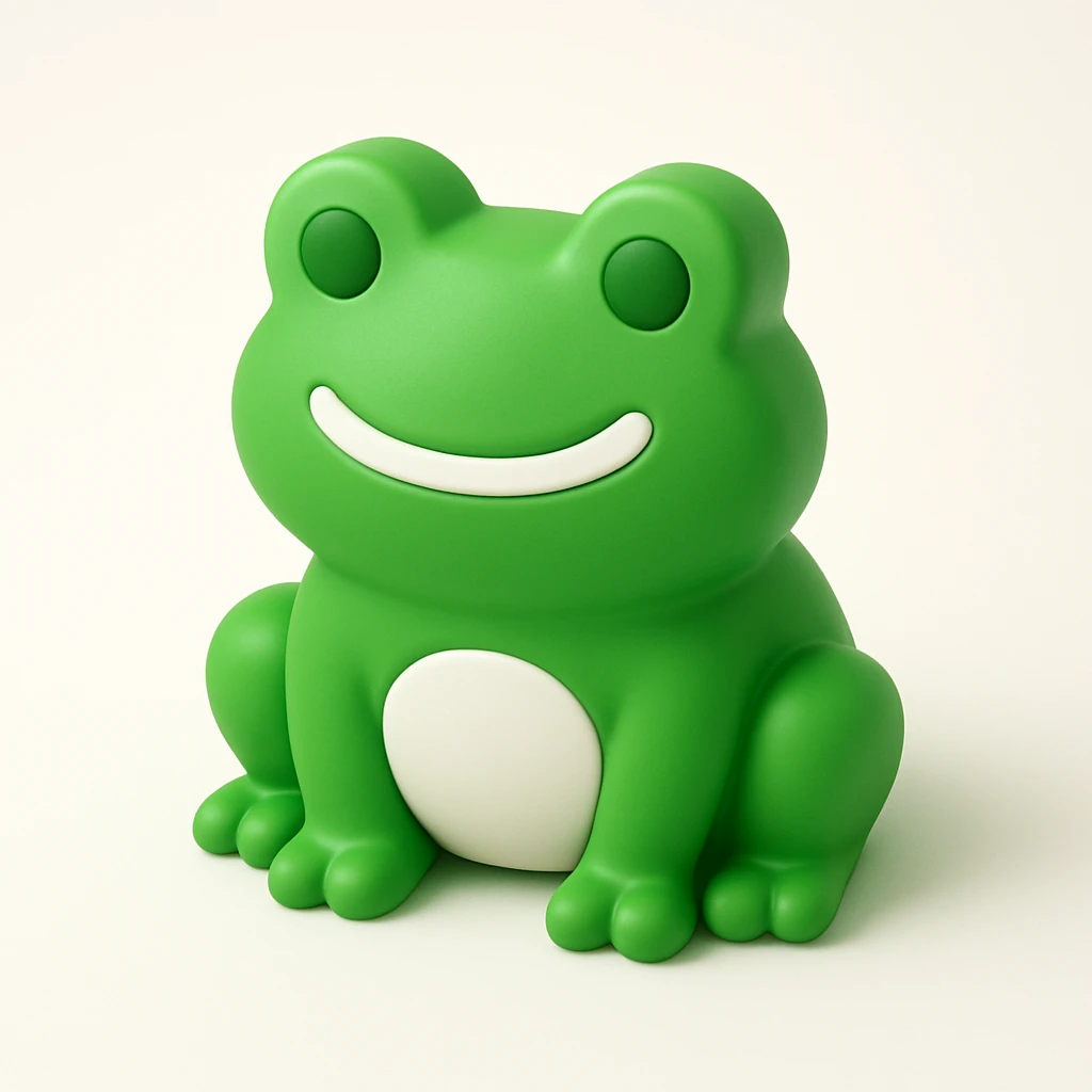 green 3D frog with a big smile emoji