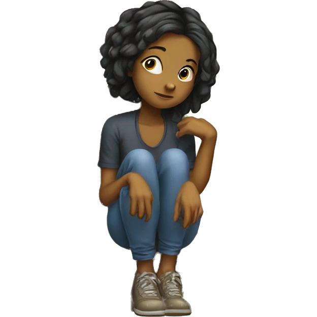 squatting girl by old tree emoji