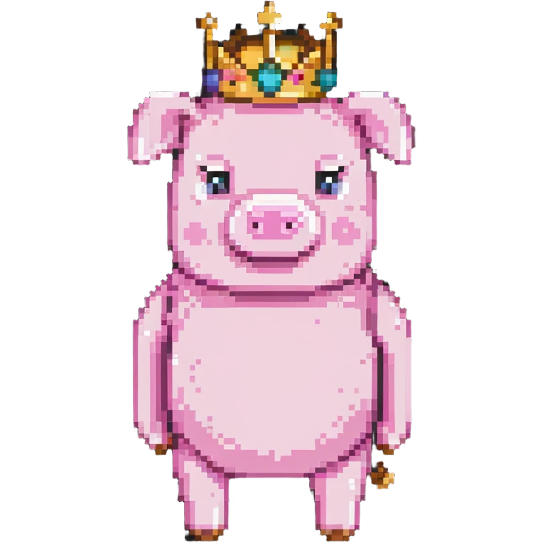 minecraft pig full body pink blocky animal with square head wearing a crown emoji