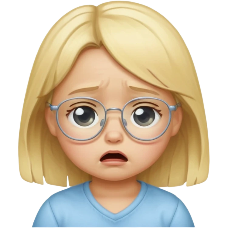 blond baby girl crying with glasses emoji