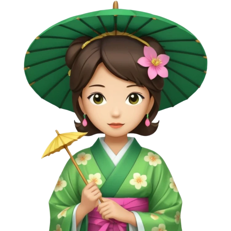 Japanese Princess with paper umbrella, green kimono emoji